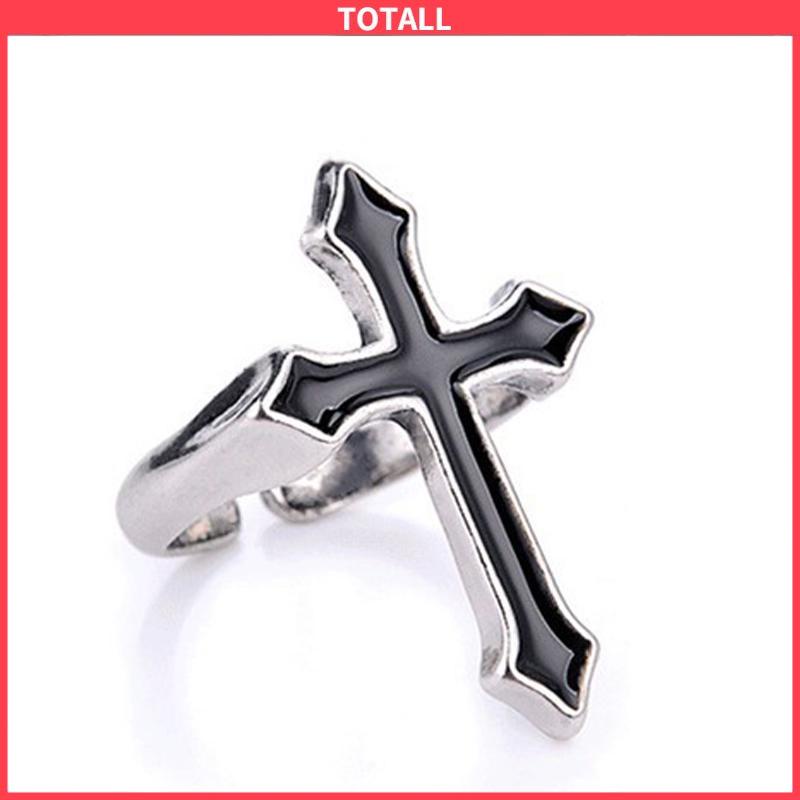 COD Retro Fashion Cross Cincin Pria Wanita Minyak Menetes Punk Jari Telunjuk Tren Cincin Hitam-Totall