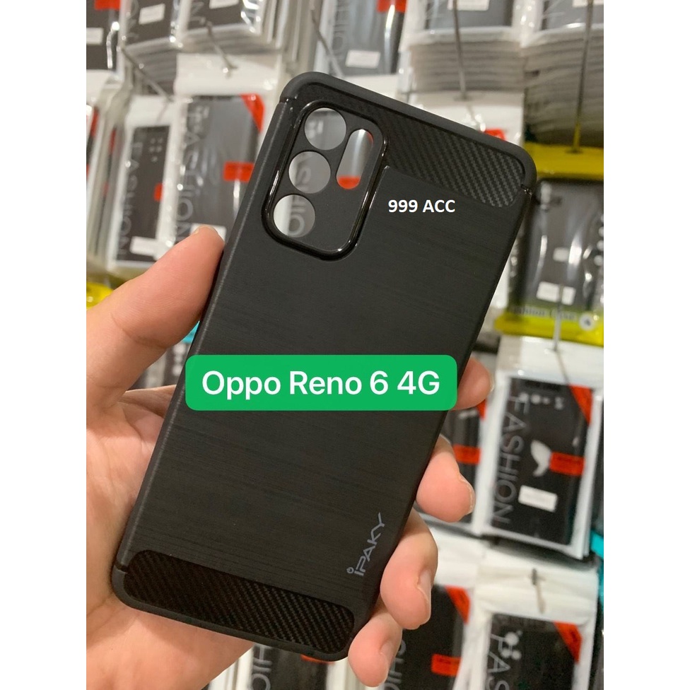 OPPO RENO 6 4G CASE SOFTCASE IPAKY CARBON CASE BLACK KARBON CASING SILIKON HITAM COVER PROTECT CAMERA PELINDUNG KAMERA