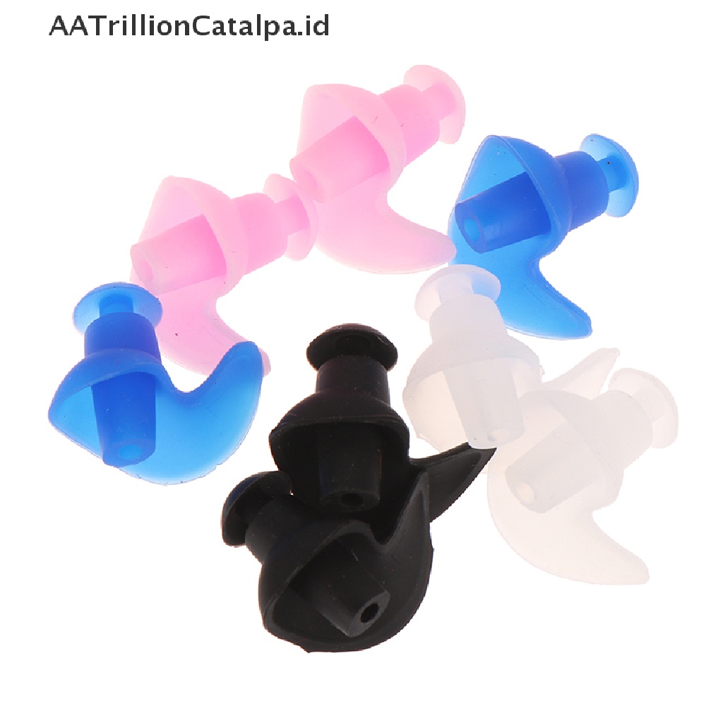 Aatrillioncatalpa 1 Pasang Earplug Penutup Telinga Bahan Silikon Lembut Anti Air