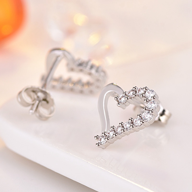 Anting Tusuk Motif Hati Kecil Lucu Bahan Sterling Silver 925 Warna Rose Gold Untuk Wanita