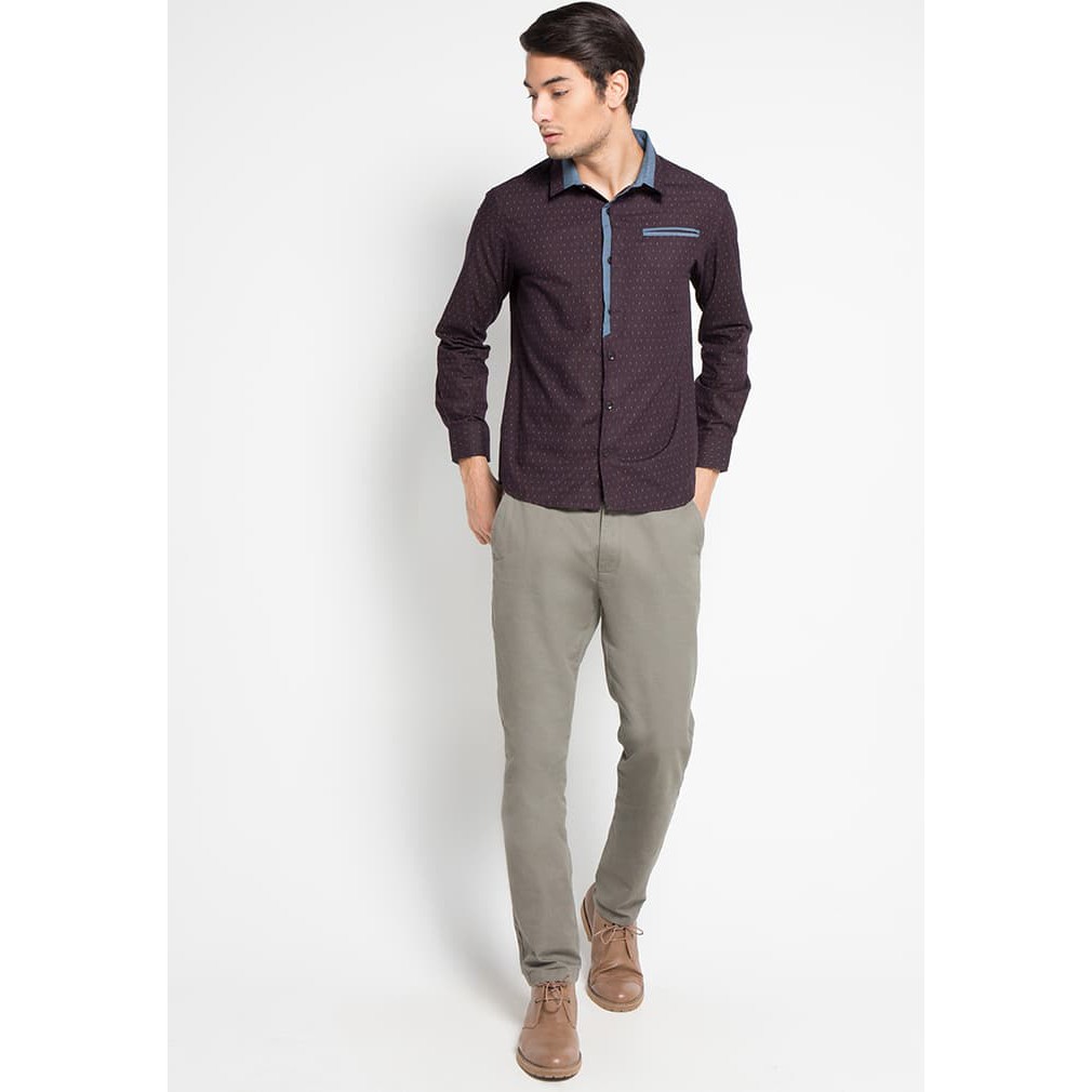 NEW JN OTO ONO ORIGINAL - KEMEJA BRANDED LENGAN PANJANG COKLAT MOTIF