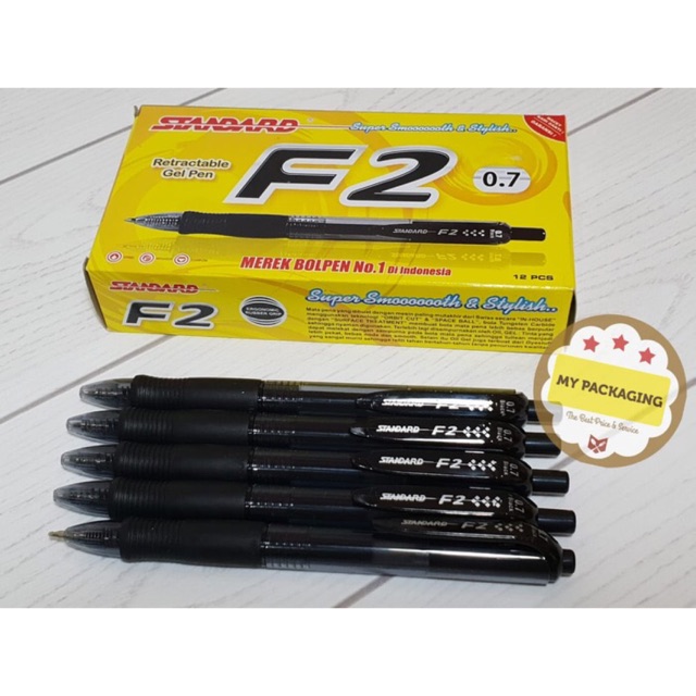 Ball Point Retractable Gel Pen F2 hitam / bolpen STANDARD