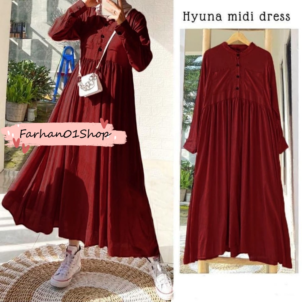 GAMIS HYUNA MIDI DRESS FASHION MUSLIM PREMIUM TERBARU