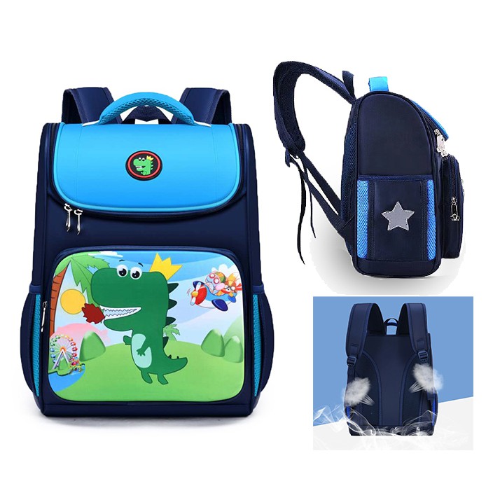 PROMO Tas Ransel Sekolah SD Anak Laki Laki Gambar DINO DINOSAURUS - ROBOT ROCKET ULTRA Ukuran Besar dan Luas 16&quot; IMPORT