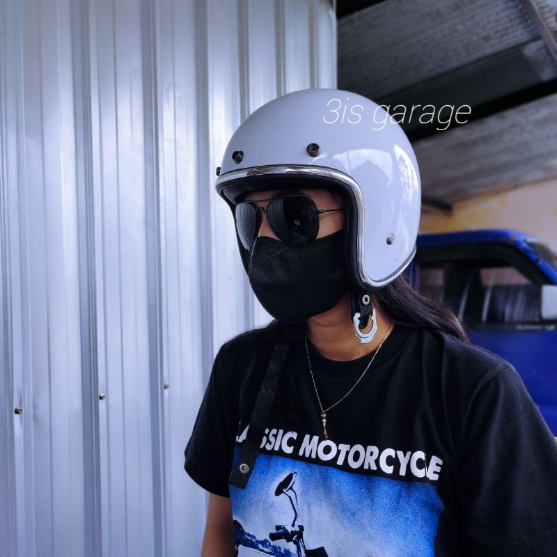 HELM BOGO CUSTOM SLIMM HEAD RETRO KLASIK BUSA KULIT LIST CROM