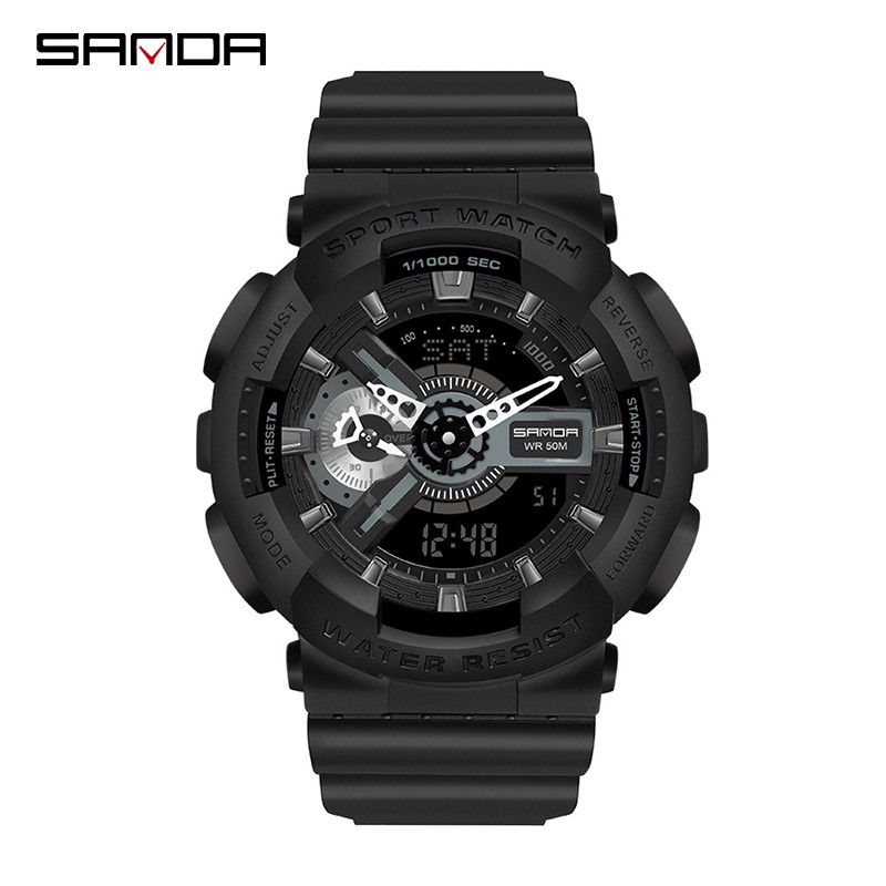 SANDA 3110 Jam Tangan Pria Digital Analog Dual Time Tali Rubber Shockproof Anti Air WATCHKITE WKOS