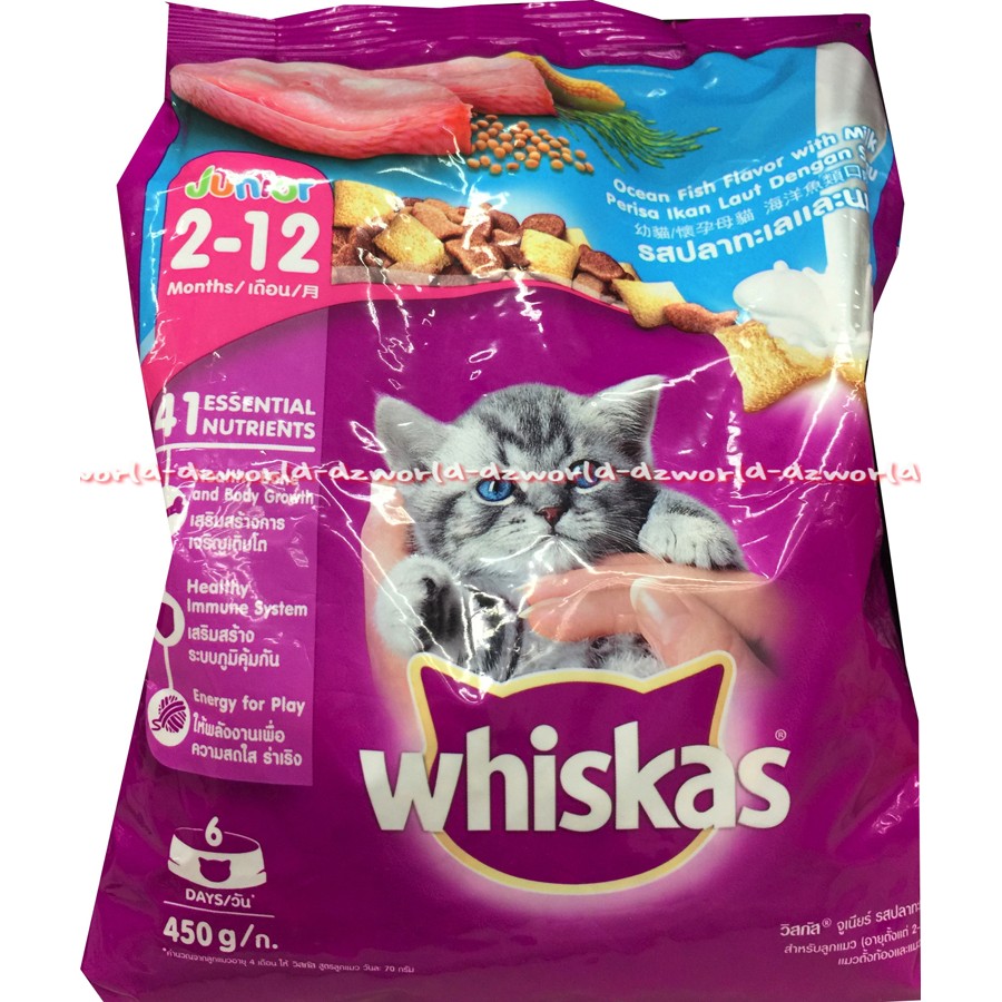 Whiskas 450gr junior 2-12bulan Makanan Kucing Whiskas Ocean Fish Rasa Ikan