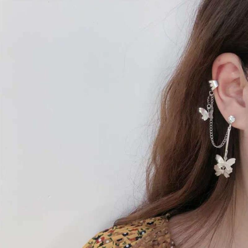 Hbid Anting Klip Kait Bentuk Kupu-Kupu Bahan Stainless Steel Untuk Wanita