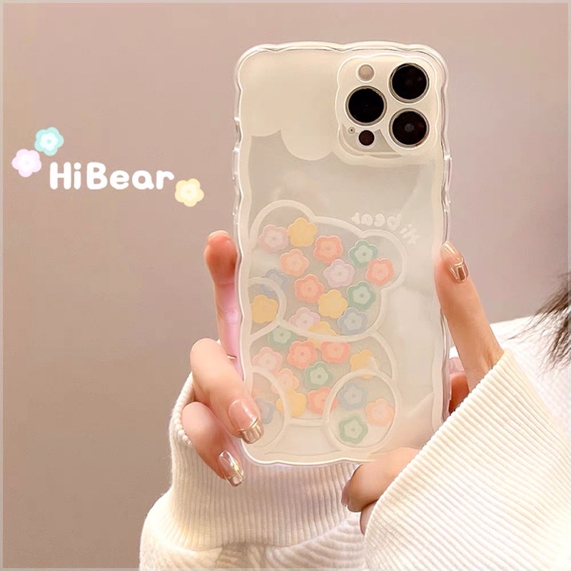 Flower Bear Softcase Bunga Case HP Lucu for iphone XS Max XR 11 Pro Max 12 Pro Max 13 Pro Max