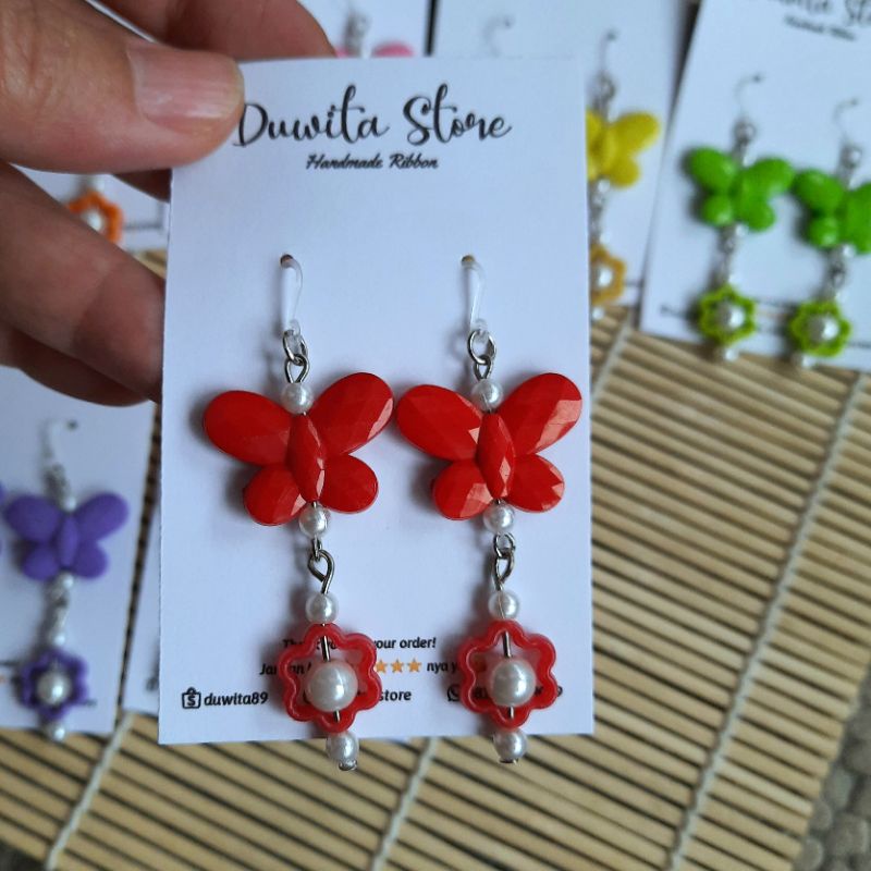 HANDMADE ANTING DEWASA KAITAN PLASTIK MOTIF KUPU2 PANJANG