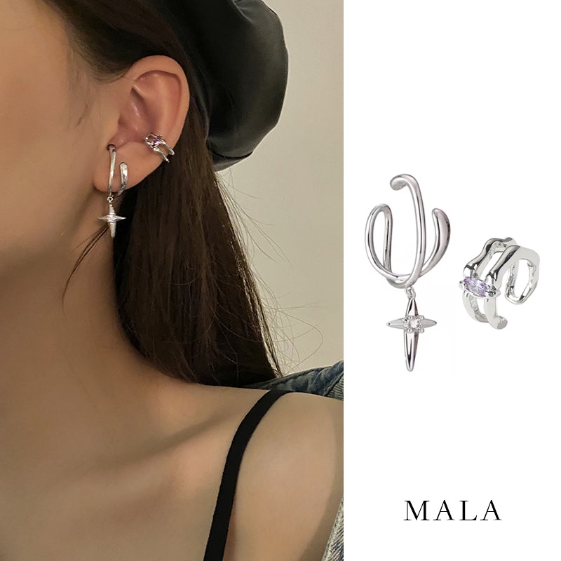 Anting Klip Silver Model Silang Aksen Mutiara Gaya Korea