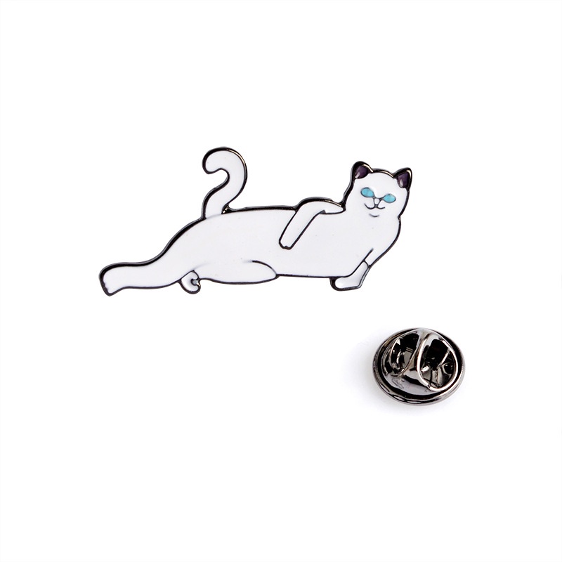 Bros Pin Enamel Desain Kartun Kucing Jari Tengah Warna Putih Untuk Kerah Kemeja