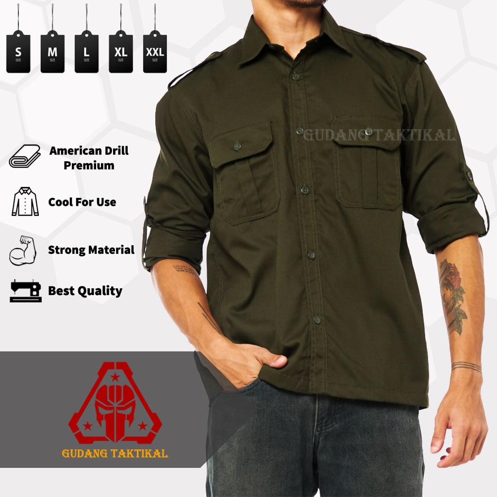JUMBO - KEMEJA PDL LENGAN PANJANG 3XL 4XL- Seragam Kerja Kantor Kemeja Lapangan Outdoor Gunung Takti