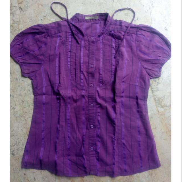 Atasan Wanita Kemeja Hem Pendek Ungu Cole