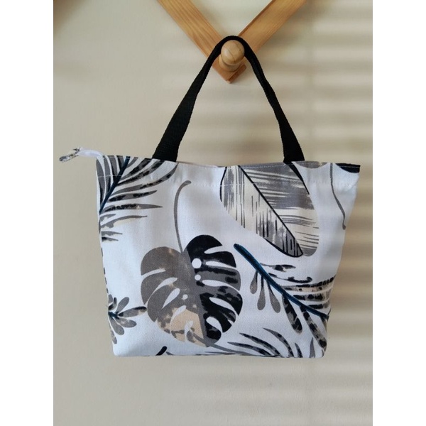 TAS WANITA TAS JINJING KANVAS KECIL MONSTERA PUTIH