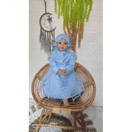 Baju muslim anak gamis bayi perempuan kombinasi tulle polkadot