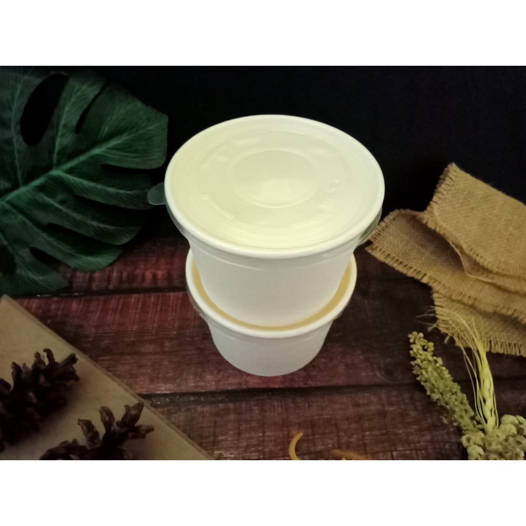 Paper Bowl / Mangkok Kertas 500ml DENGAN TUTUP - per25pcs