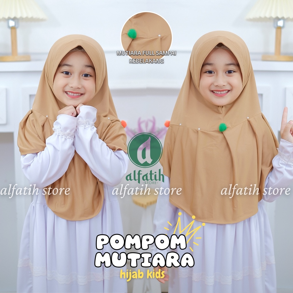 ALFATIH STORE / Jilbab Anak Variasi Rempel Pompom Jersey / jilbab anak murah teni