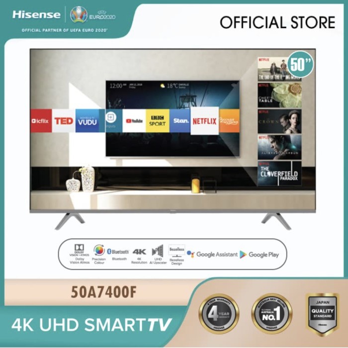 HISENSE 50 inch 4K UHD Android Smart TV - 50A7400F bezelless