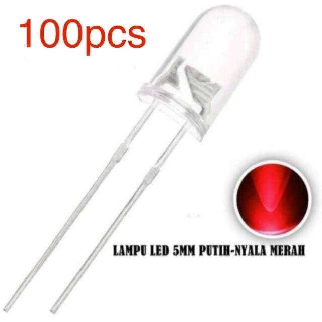 100Pcs LED 5mm Putih Nyala Merah