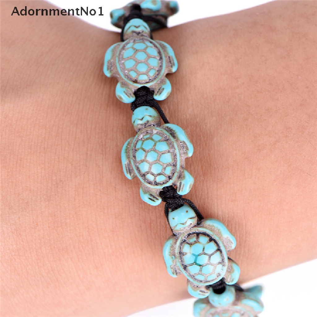 (AdornmentNo1) Gelang Tangan Tali Adjustable Gaya Vintage Bohemia Motif Kura-Kura + Turquoise Untuk Wanita