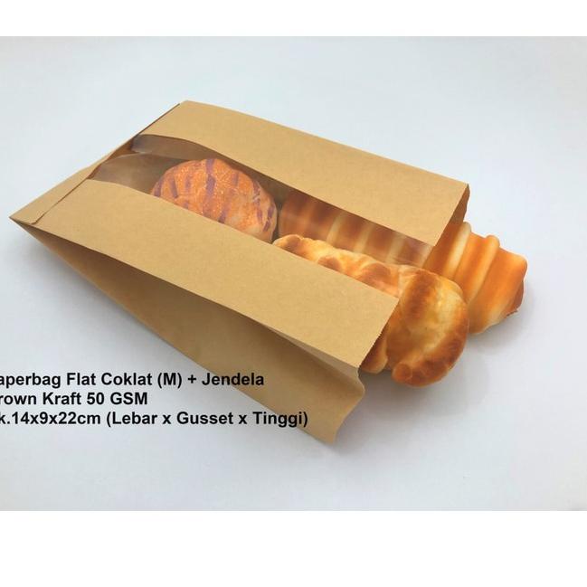 

(PROMO SKN62) Paperbag kantong kertas coklat 14x9x22 (M)+ jendela. Bakery roti kue ❂