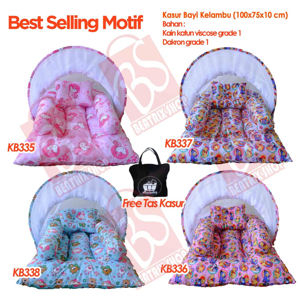 PROMO....1 Set Kasur Bayi Lengkap Kelambu Lipat Motif | Kado Unik Ibu Untuk Anak | Free Tas Lucu 125