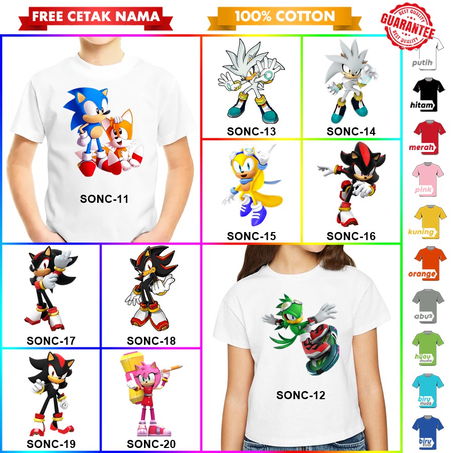 [FREE NAMA!!] Baju Kaos ANAK DAN DEWASA SONIC BANYAK MOTIF