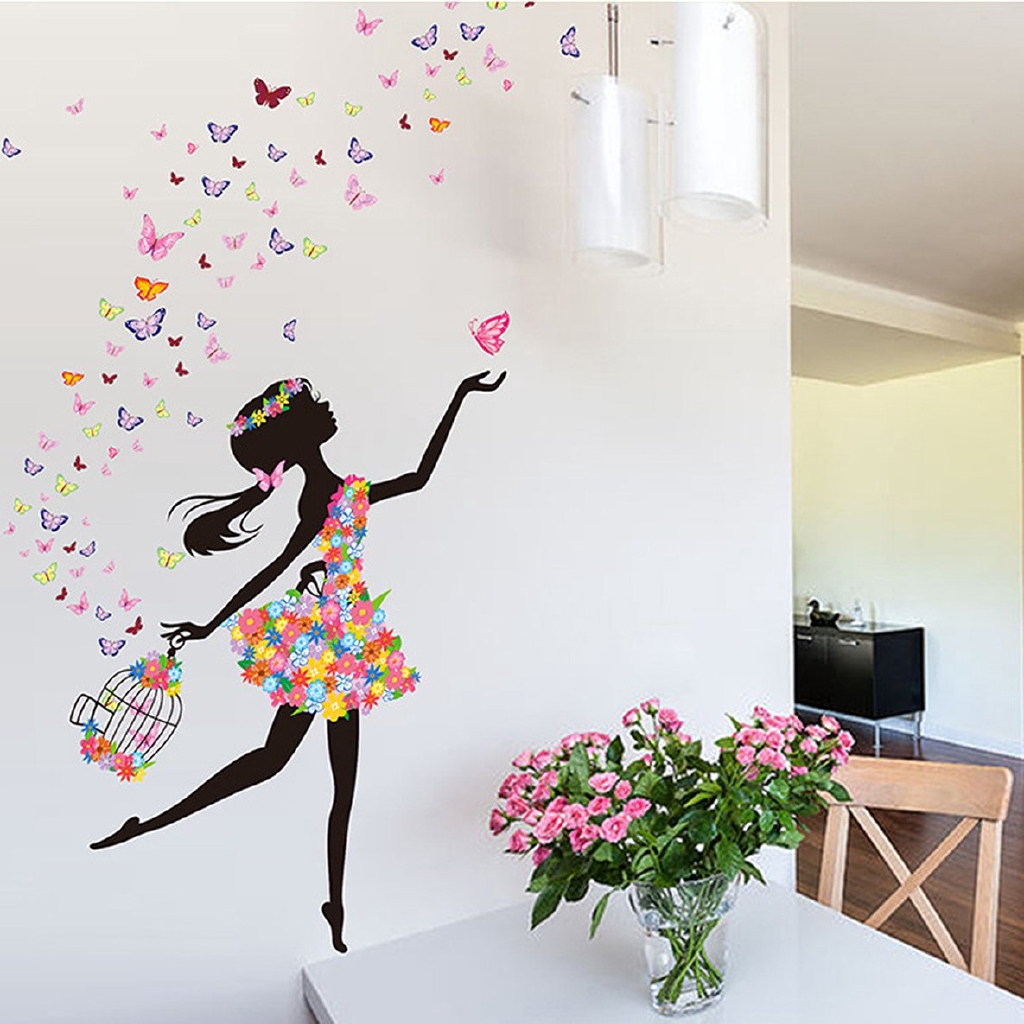 Hd Home Bedroom Wall Sticker Removable Pvc Flower Girls Wall Decals Art Stickers Shopee Indonesia