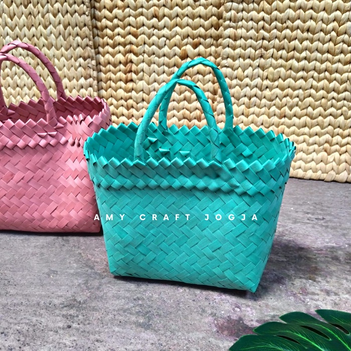 Tas Anyaman Plastik 18 cm/Tas Plastik Anyaman/Tas Toples Kue Kering/Tas Hampers Unik/Hampers
