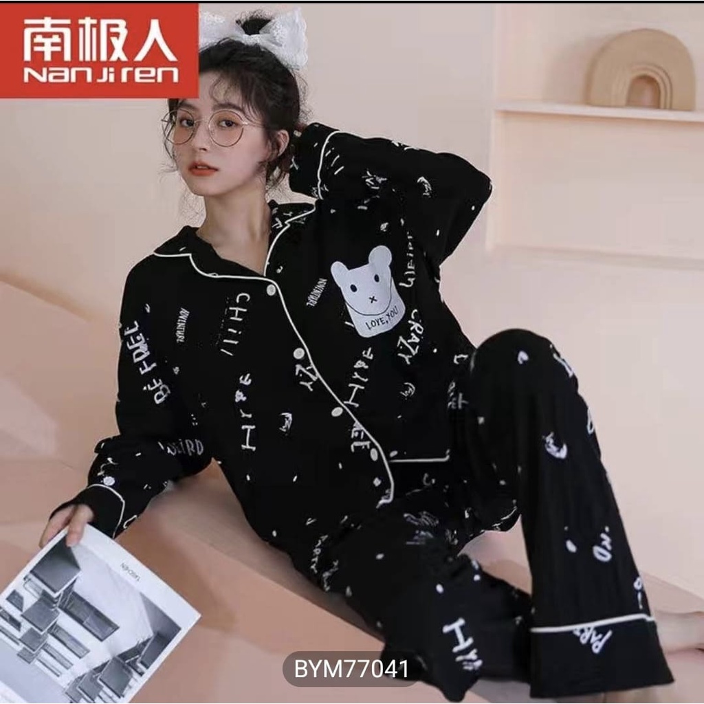 Baju tidur piyama pp lengan panjang celana panjang bahan kaos import