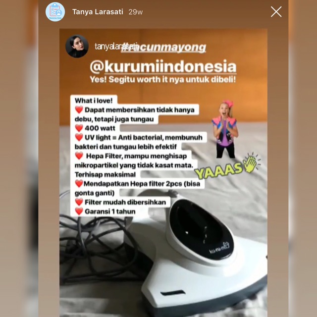 Kurumi KV 01 Vacuum Cleaner UV Penghisap Debu Tungau vakum kasur