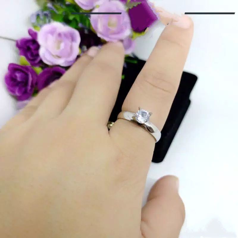 Cincin Titanium Mata Big High Diamond solitare Model Korea Stainless steel anti karat selamanya