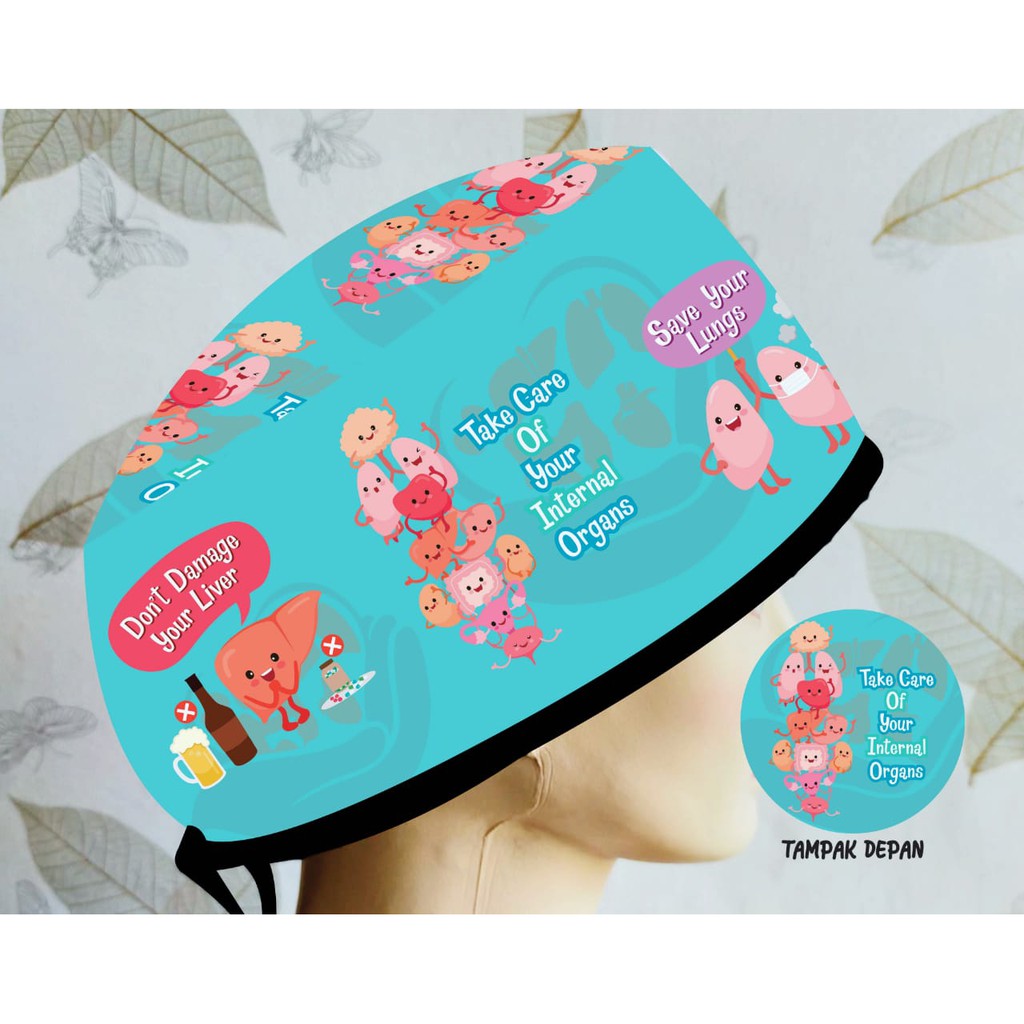 Head Cap /Topi Medis / Scrub Hat / Surgical Cap / Topi Dokter Custom Printing Motif Internist