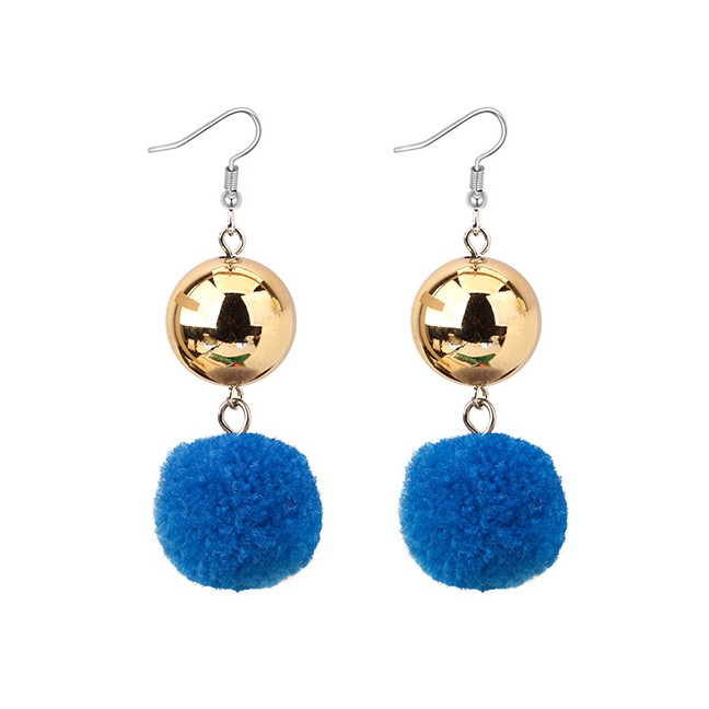 LRC Anting Gantung Elegant Fuzzy Ball Decorated Pom Earrings