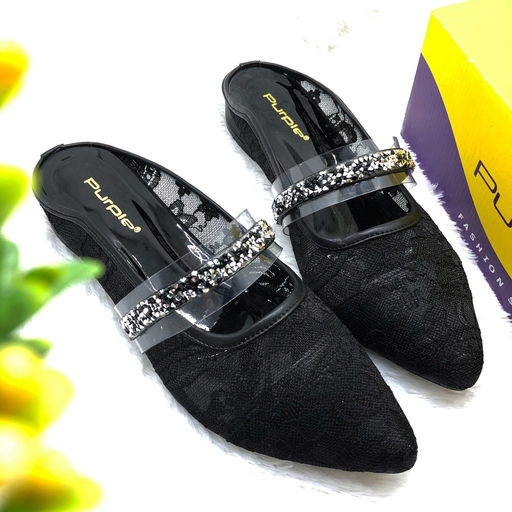 Sepatu Sandal Brukat Flat Pesta Murah Terbaru 2021 Merk Purple