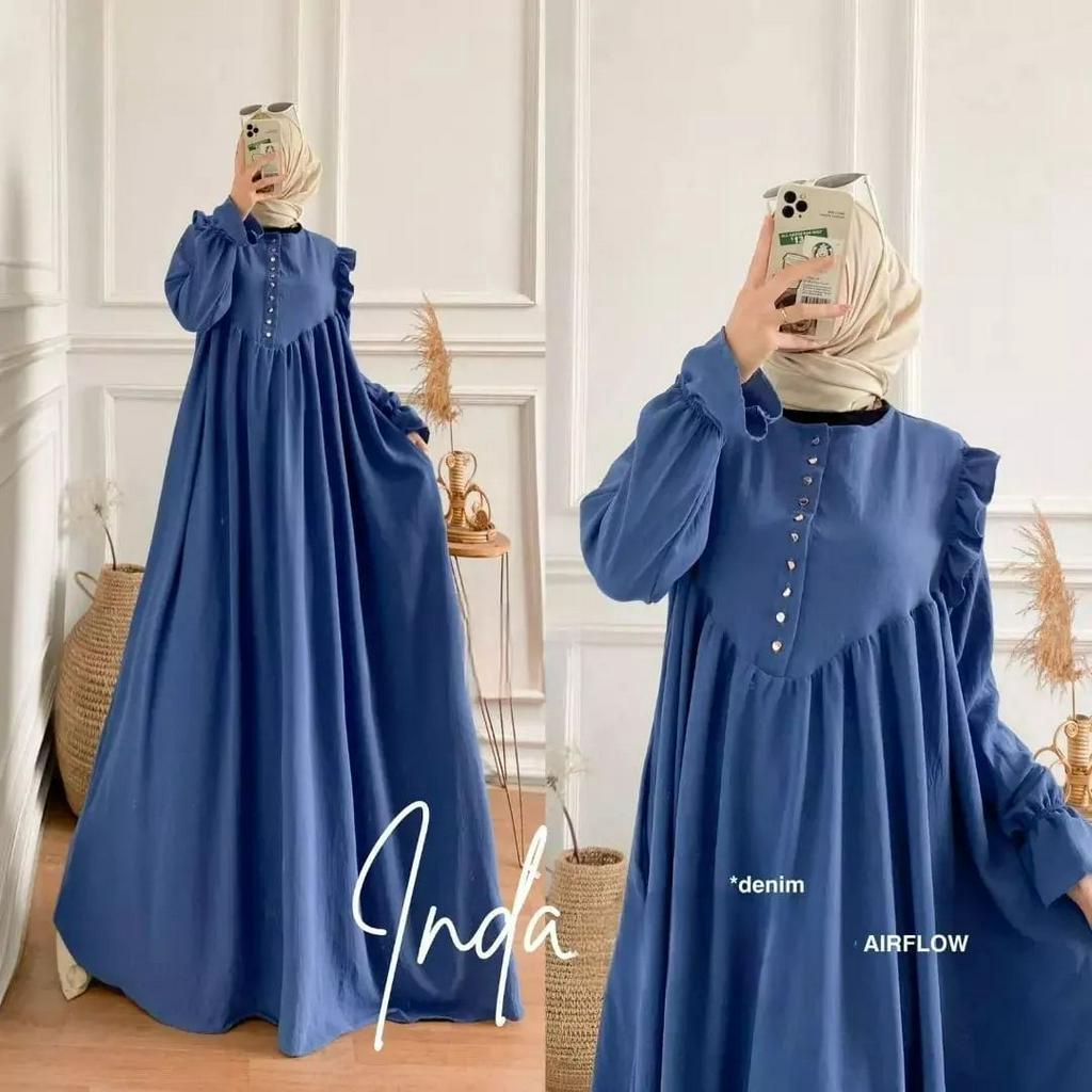 Pakaian wanita Inda Dress Terbaru gamis warna sage / dress sage / Fashion muslim wanita / Busana muslim wanita 5 varian warna / Gamis Trend Sage