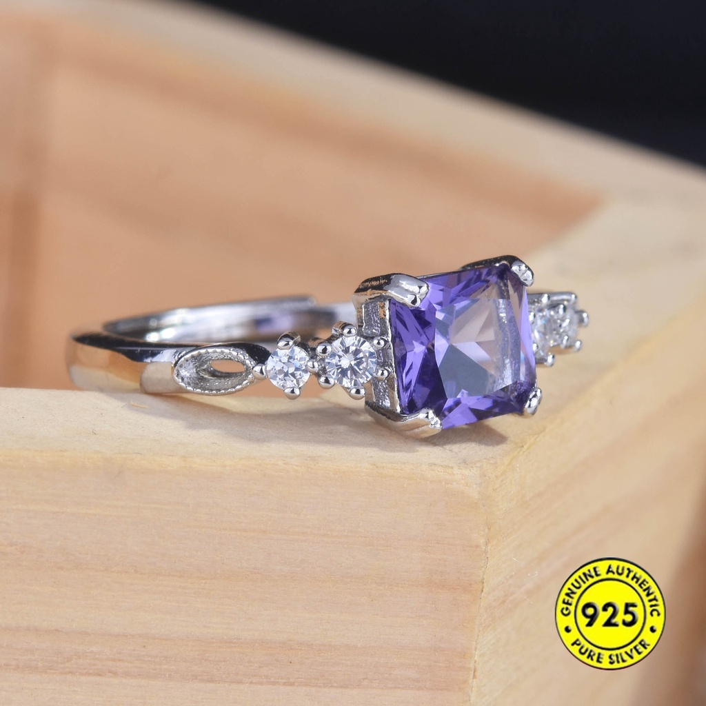 Cincin Berlian Amethyst Persegi Model Terbuka Dapat Disesuaikan
