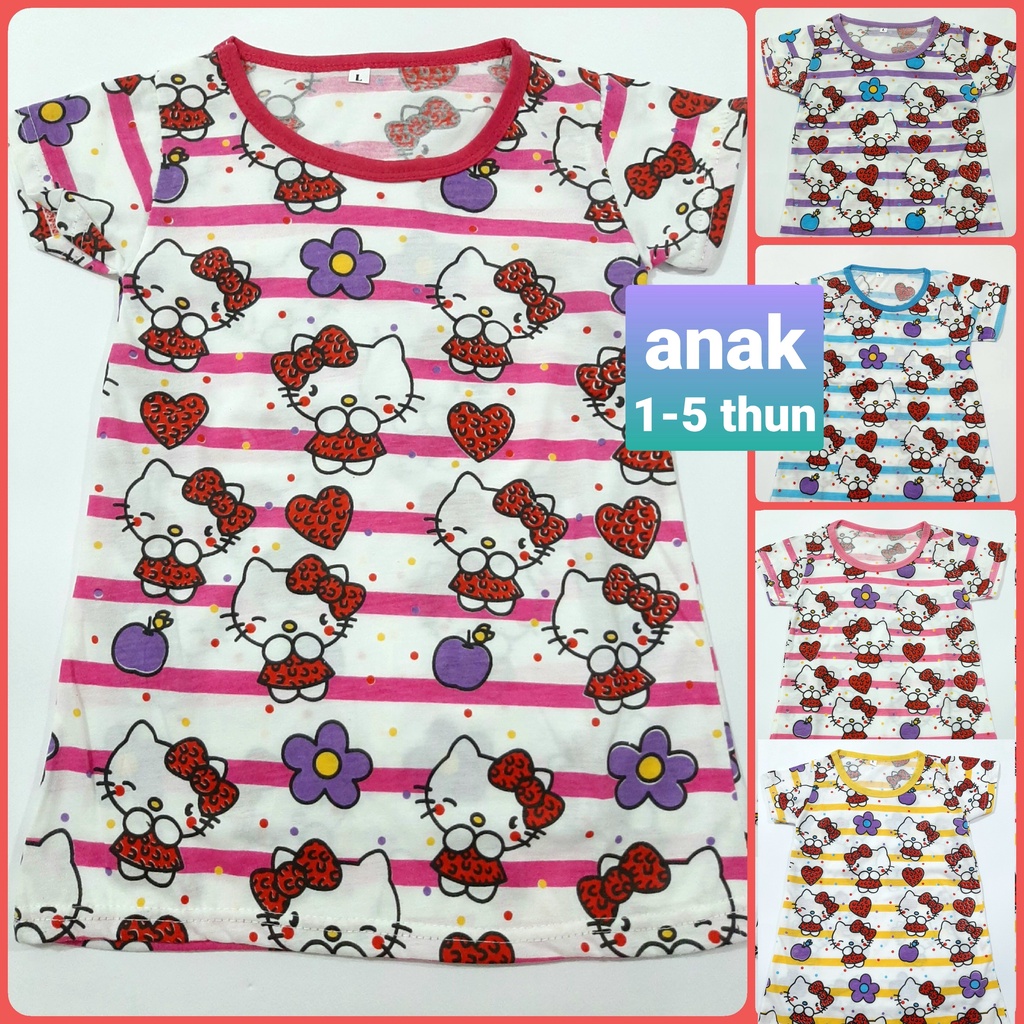 dress putih anak perempuan kaos 1th-5 th S M L XL cewek pakaian SALUR kity Love grosir