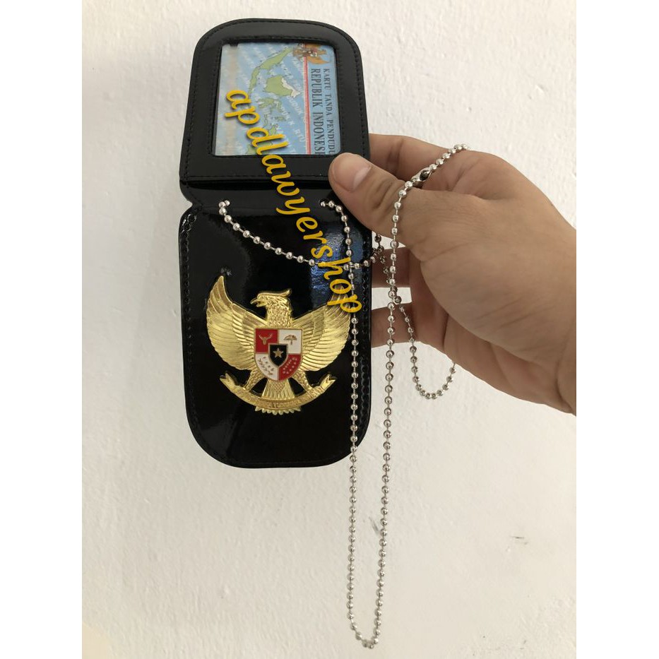 Name Tag Id Card Dompet Kalung Lencana KTA Garuda RI kulit kuningan