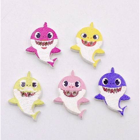 Kancing Kayu Dua Lubang - Dancing Shark Style (10pcs)