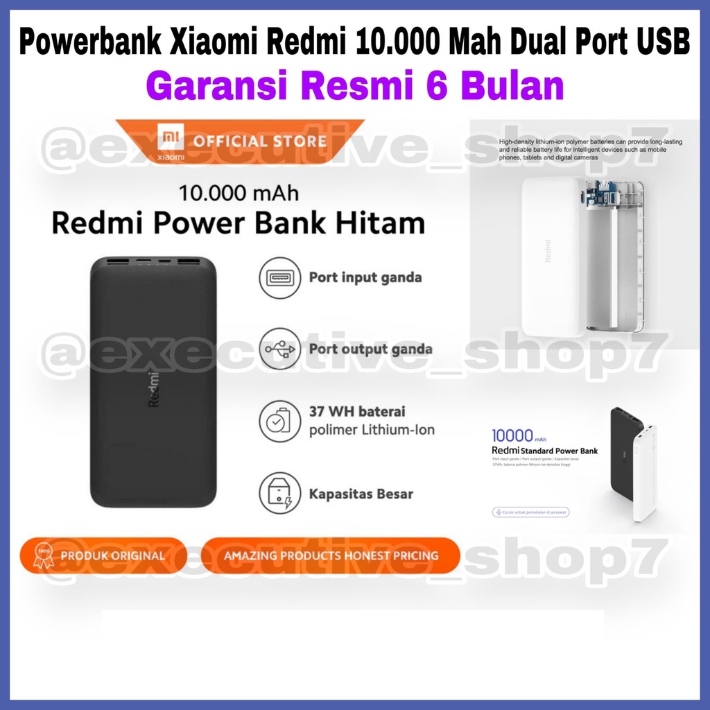 Powerbank 10.000 mAh Dual Port USB Garansi Resmi 6 Bulan