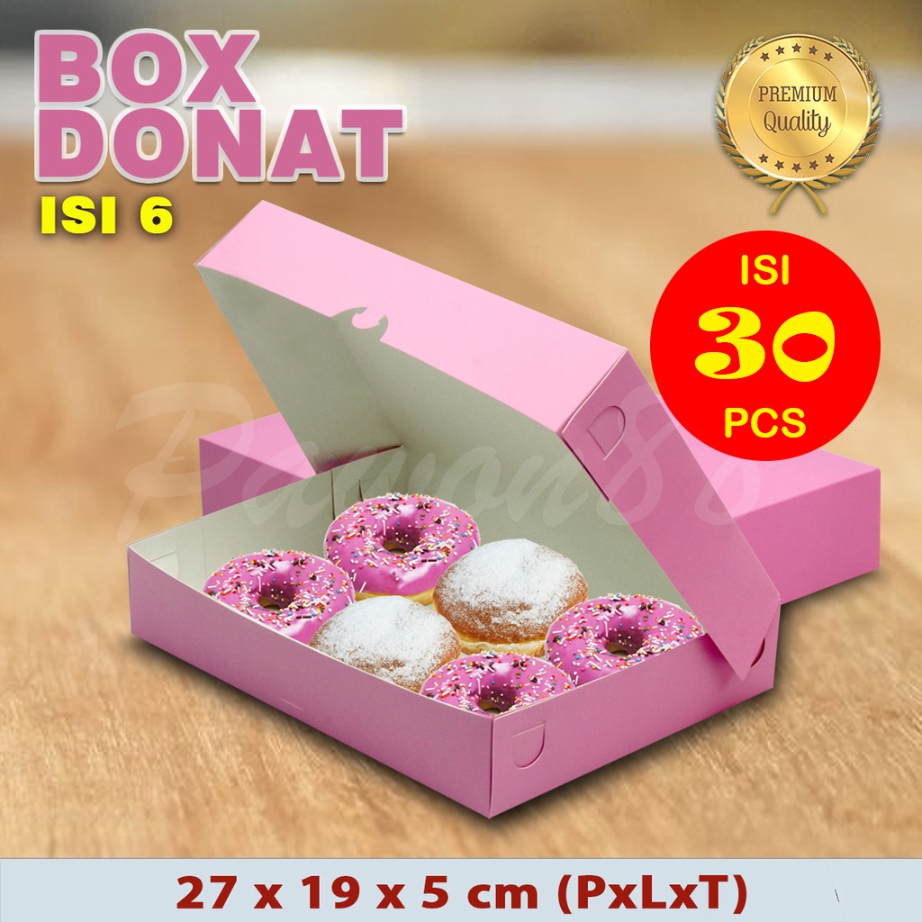 Kotak Box Dus Donat Pink Polos Isi 6 (30 Pcs)