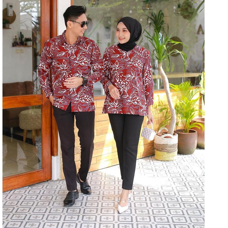 Stok terbatas.. Benang Raja Batik Couple Pria Wanita Motif Daun Kertas