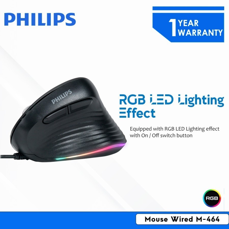 Philips M464 Mouse Wired Vertical M-464 RGB Light Switch