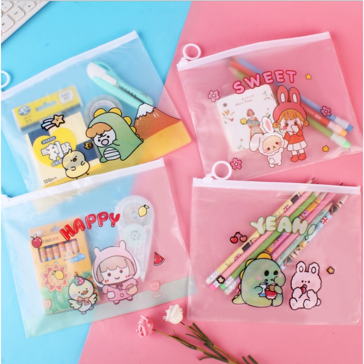 KOTAK PENSIL TRANSPARAN MOTIF LUCU UNIK / KOTAK PULPEN / TEMPAT ALAT TULIS BS-5