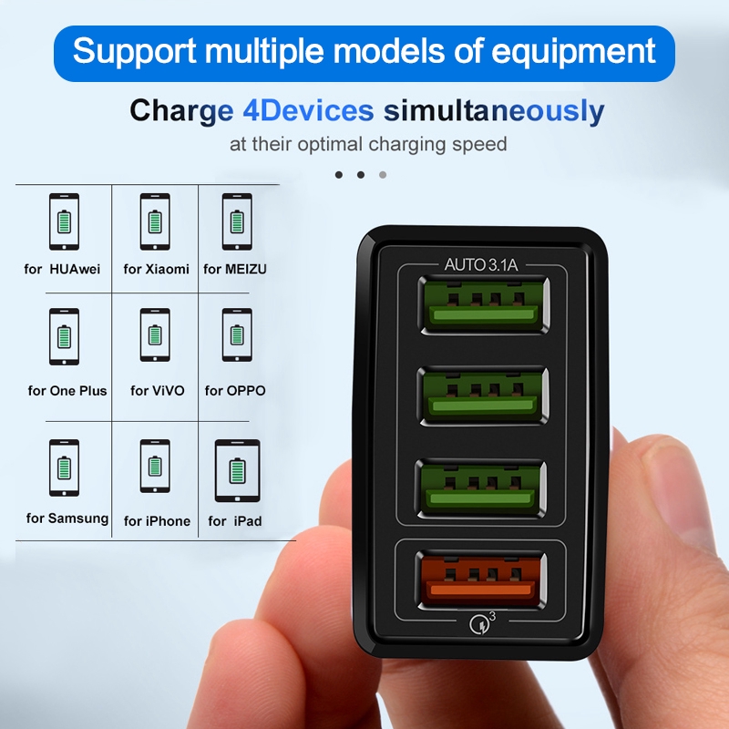 Original 100% Universal 4 Port USB 30W Wall Charger Fast Charging For Iphone Android Type-c