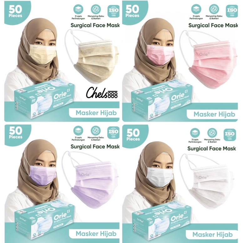 Masker Hijab Orie+ 3ply Headloop Surgical isi 50 pcs