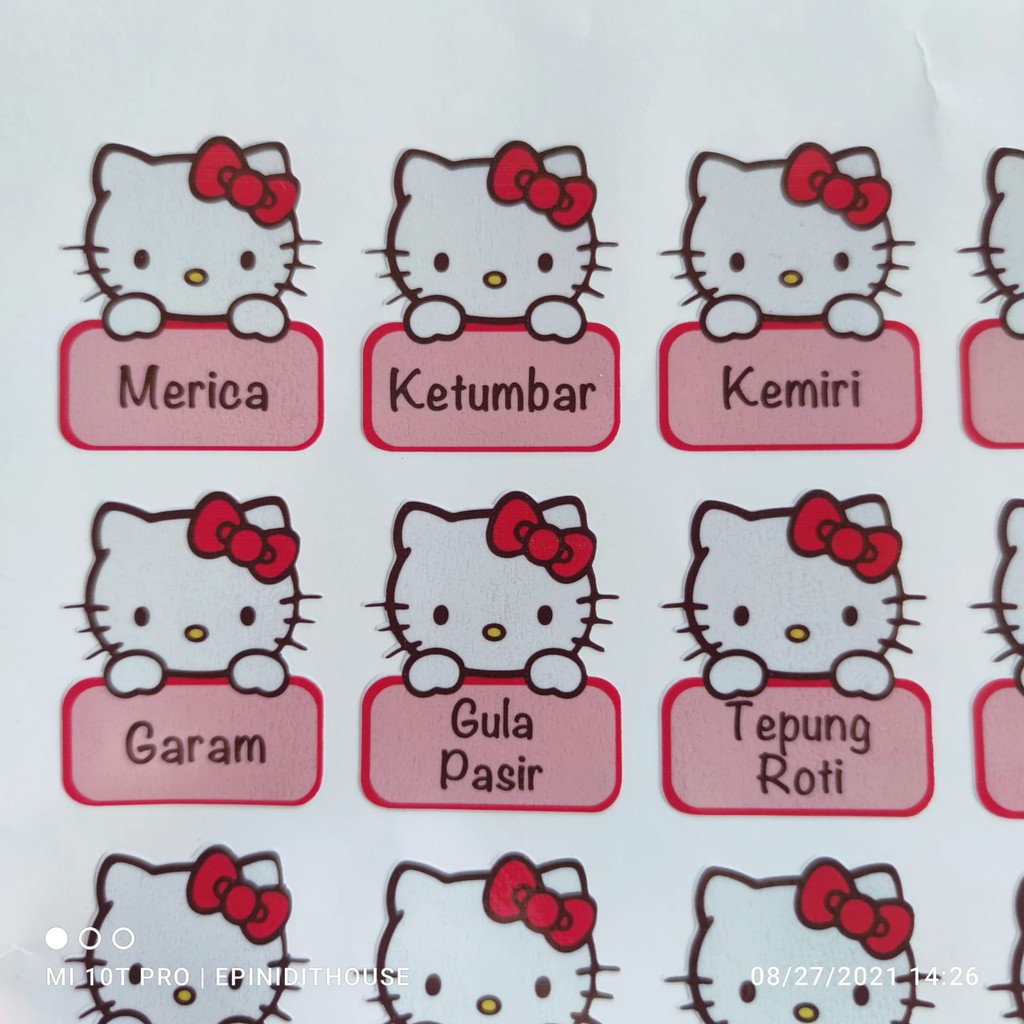 Stiker Toples Hello Kitty Label Nama Bumbu Dapur Tempel Anti Air Murah