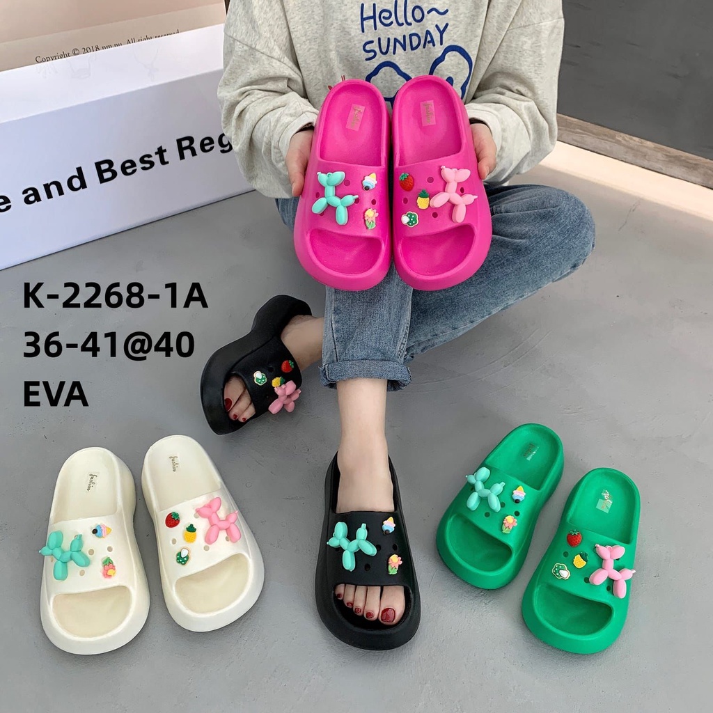 Sandal Wanita Terbaru /Sendal Selop Wedges Jelly EVA RUBBER K2268 1A/Sendal Fuji Karet Korea Kekinian